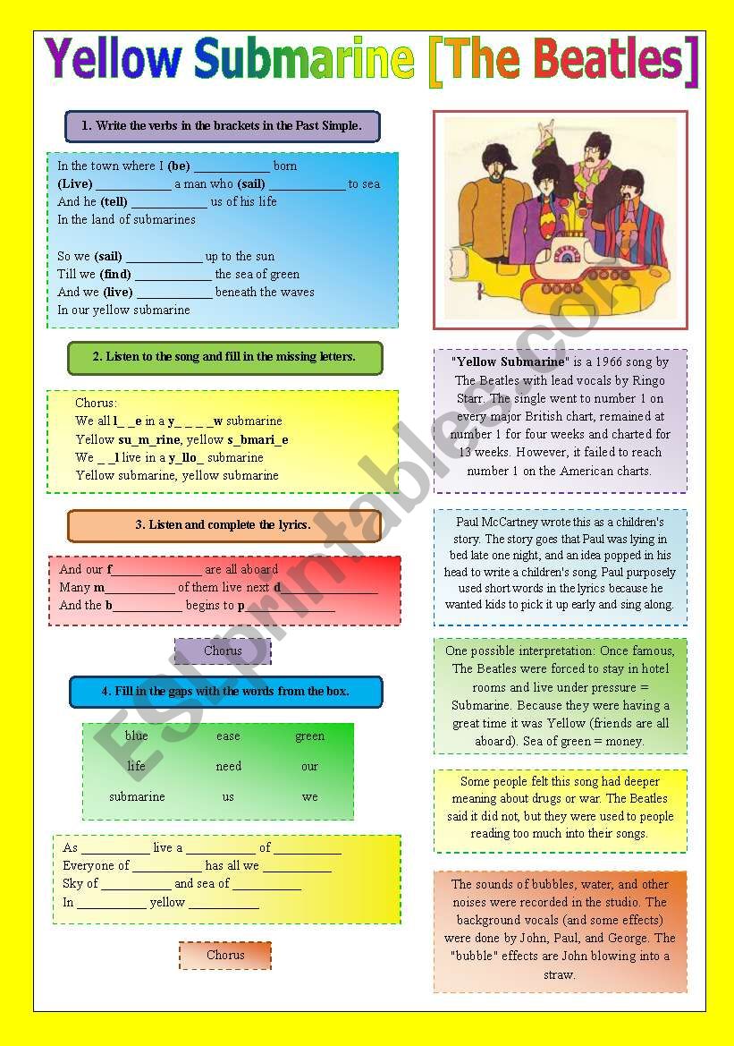 SONG!!! Yellow Submarine [The Beatles] - Printer-friendly version included